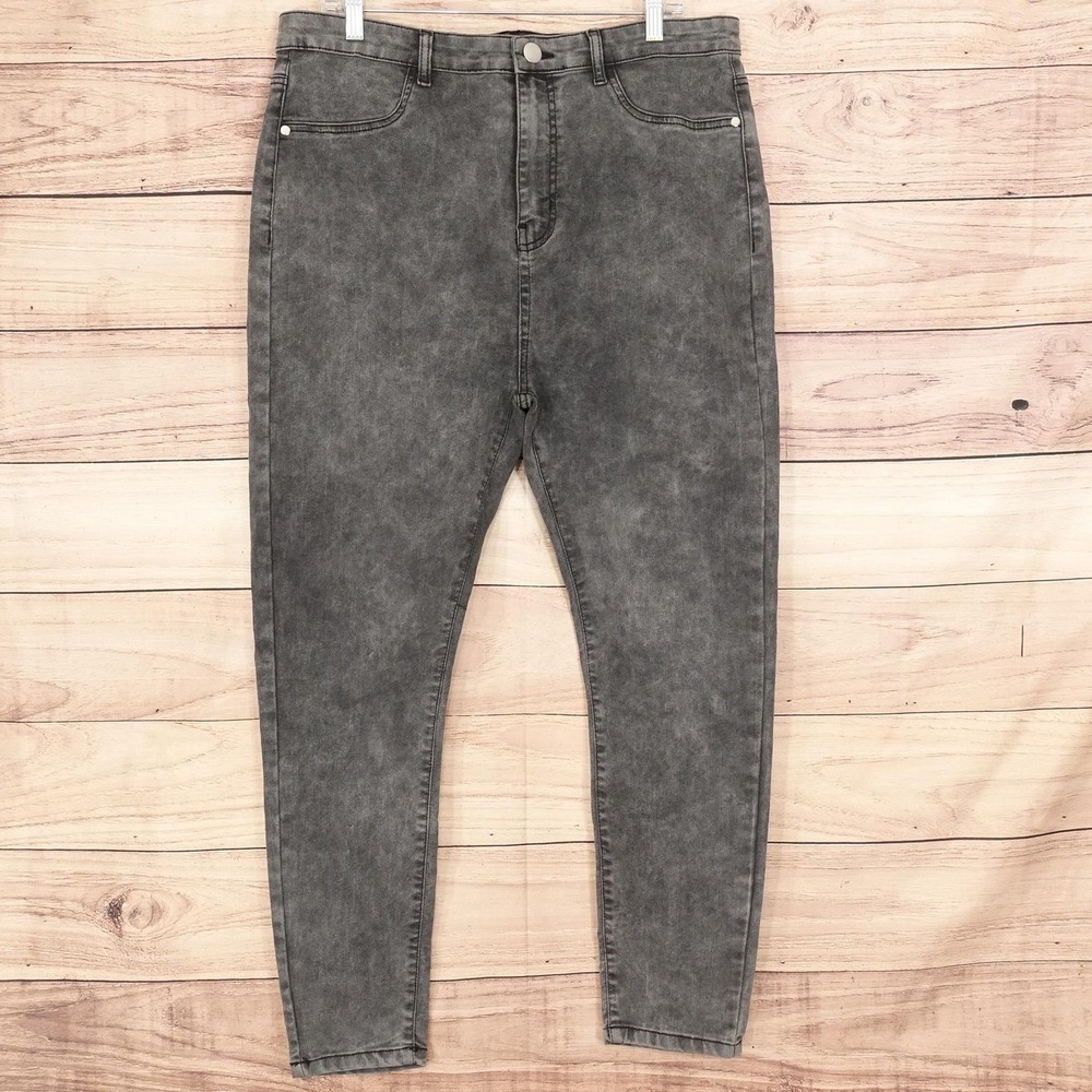 Boohoo High Rise Skinny Jeans Womens 14 Gray Acid Wash Stretch 36x27.5 Denim